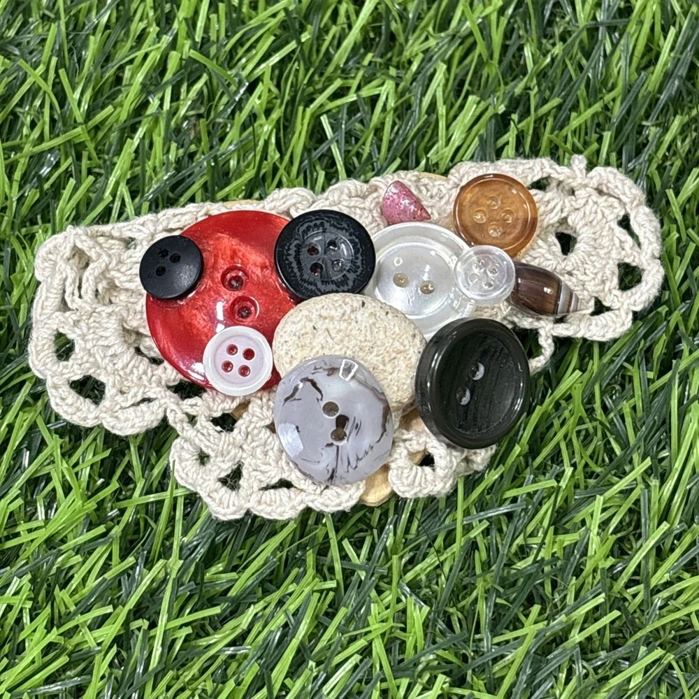 Handmade Vintage Button Brooch Lot Doily Lace Grandmacore Cottagecore 9 Pc
